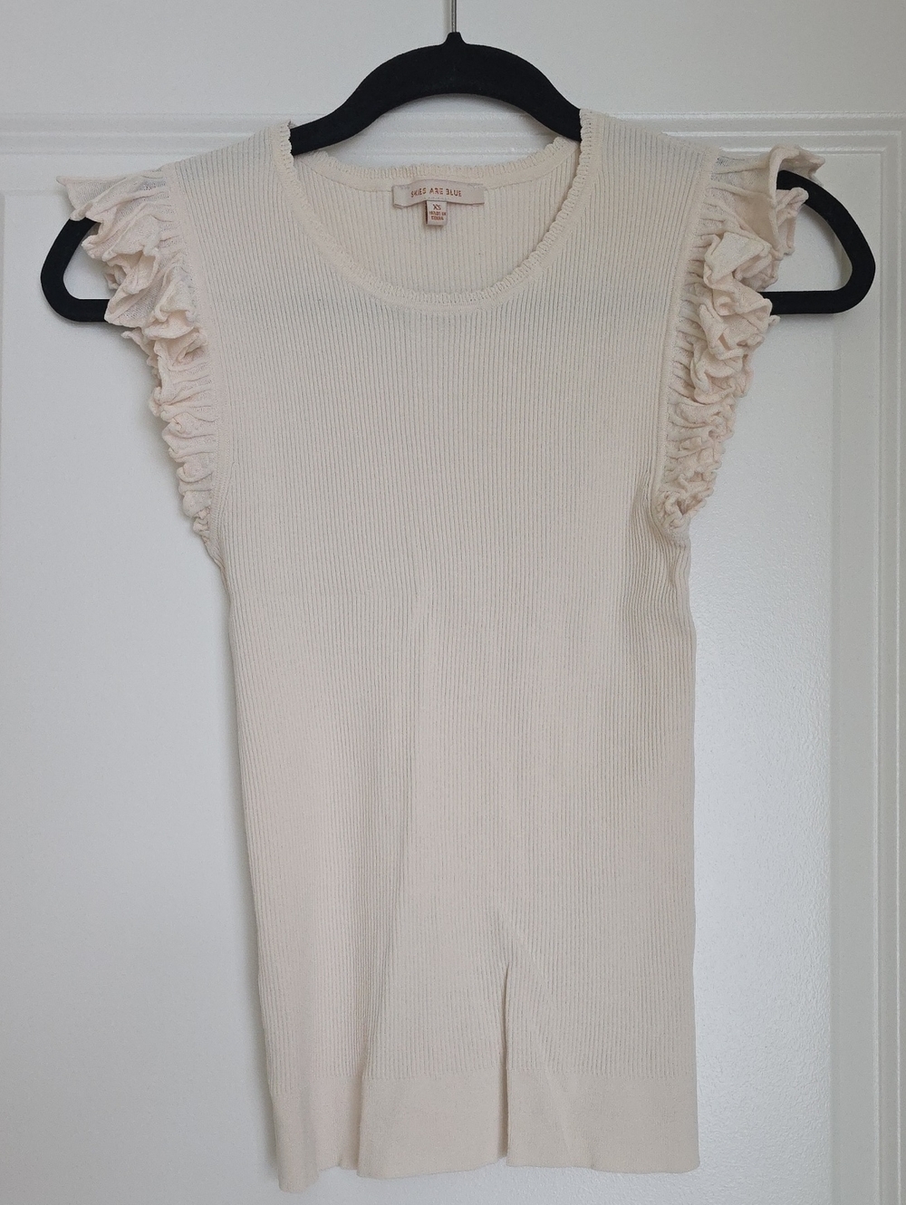 Skies Are Blue Cream Ruffle Sleeve Ribbed Tank